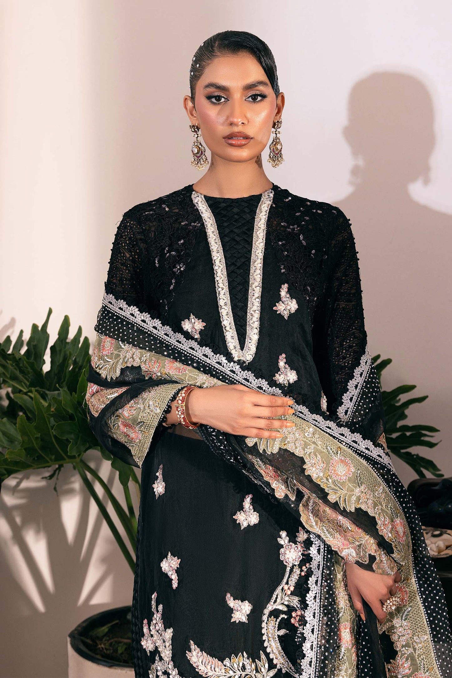 Sitara | Maryam Hussain Black Net Embroidered Hand Embellished Suit