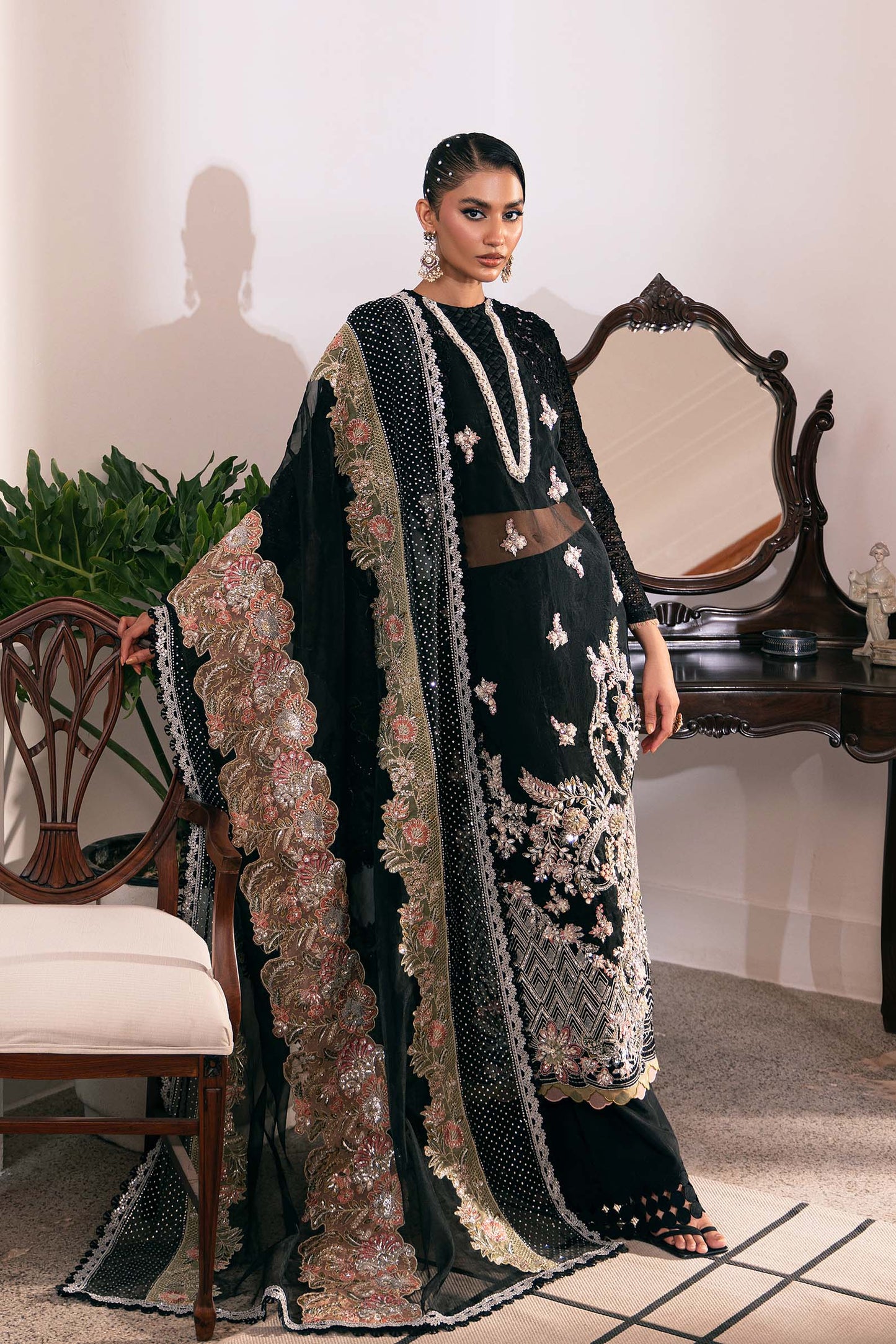 Sitara | Maryam Hussain Black Net Embroidered Hand Embellished Suit