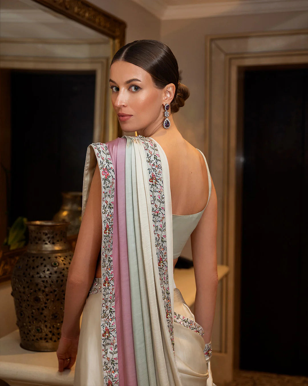 Faiza Saqlain | Ombre Printed Embellished Silk Saari