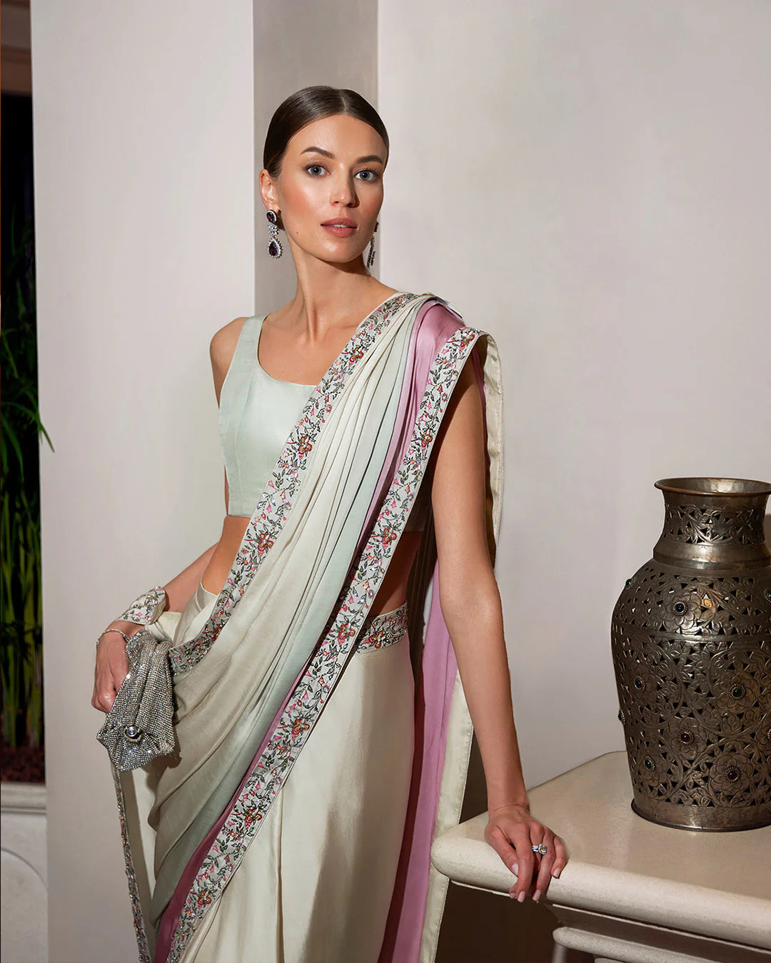 Faiza Saqlain | Ombre Printed Embellished Silk Saari