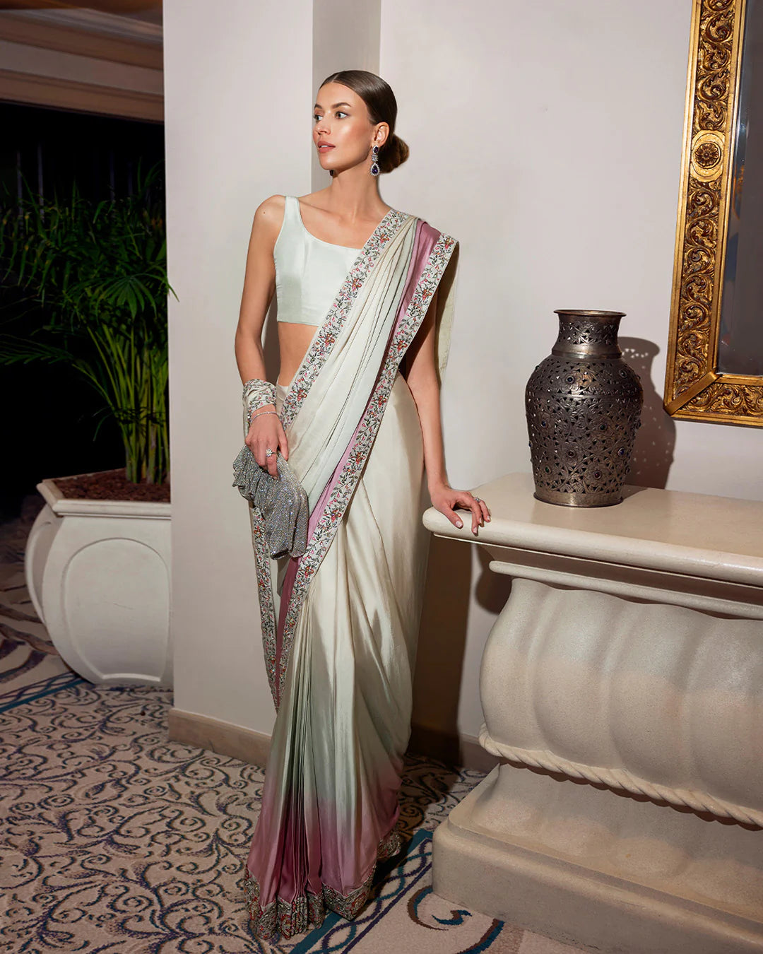 Faiza Saqlain | Ombre Printed Embellished Silk Saari