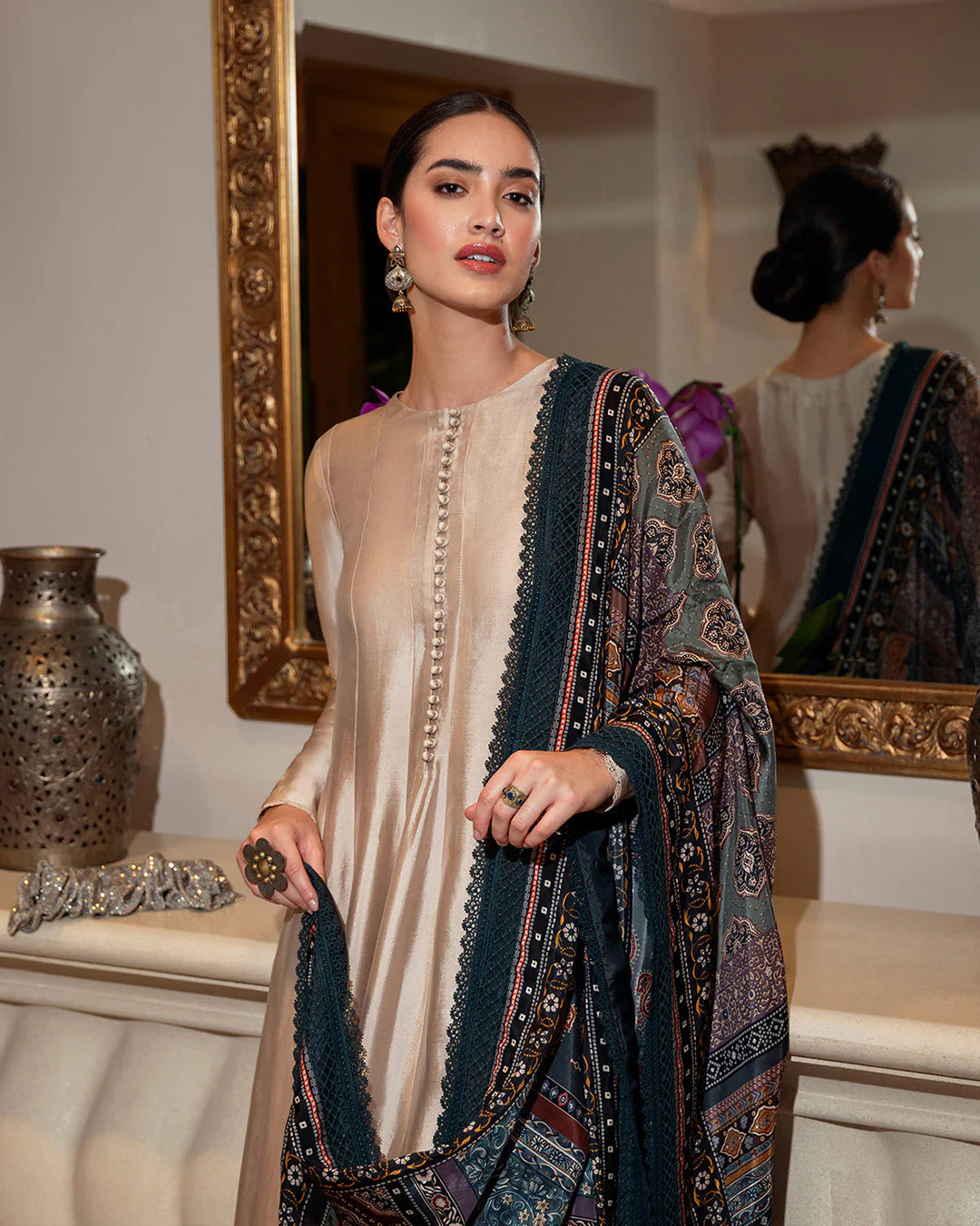 Faiza Saqlain | Gold Embroidered Embellished Silk Culottes