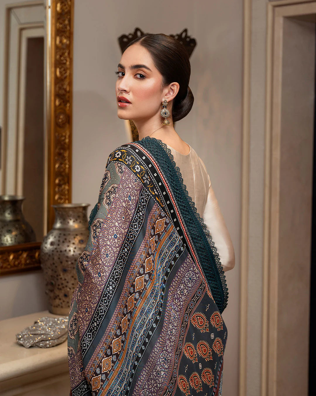Faiza Saqlain | Gold Embroidered Embellished Silk Culottes