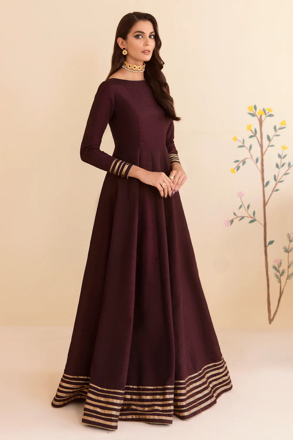Preet | Deep Red Embroidered Pure Velvet Dress