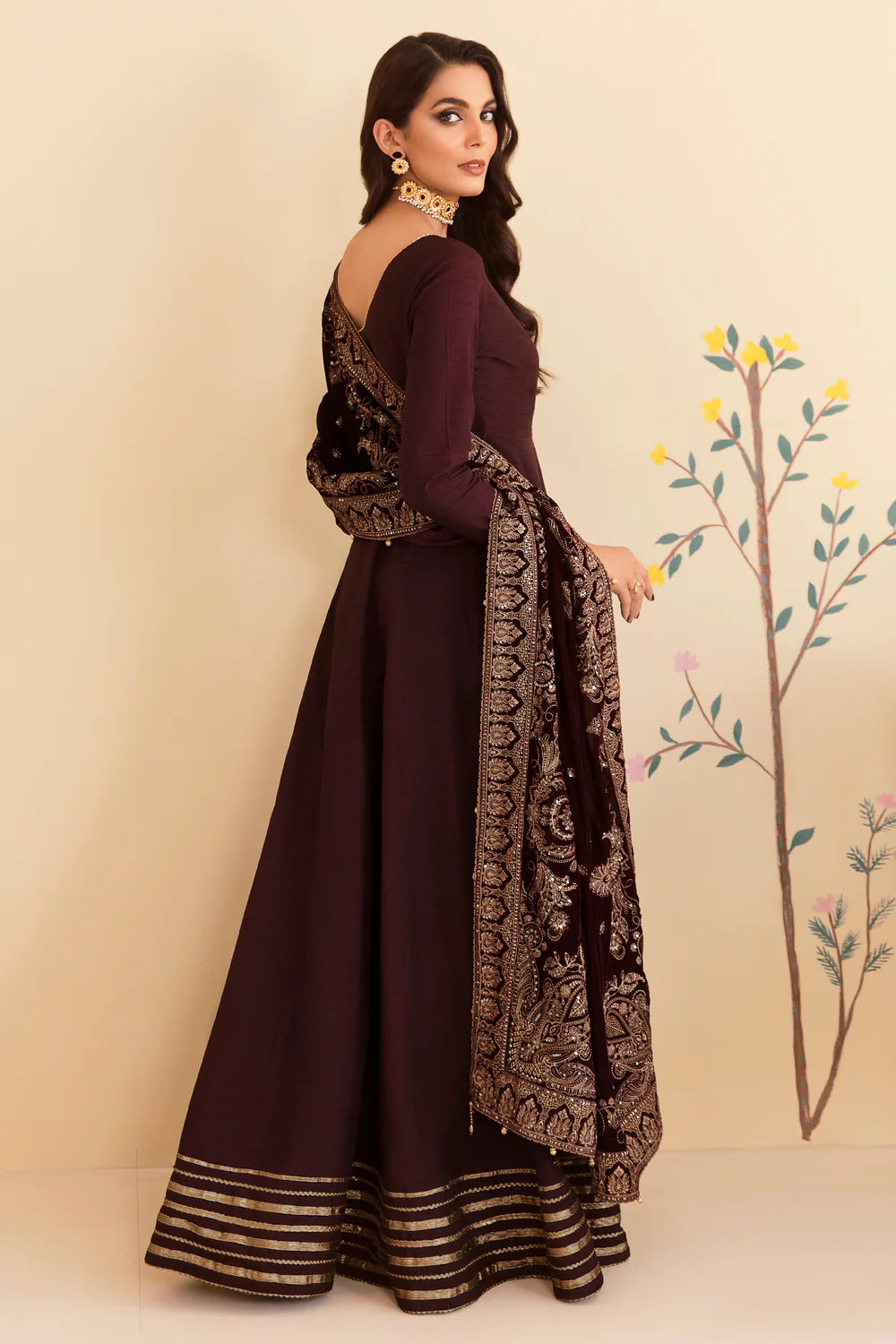 Preet | Deep Red Embroidered Pure Velvet Dress