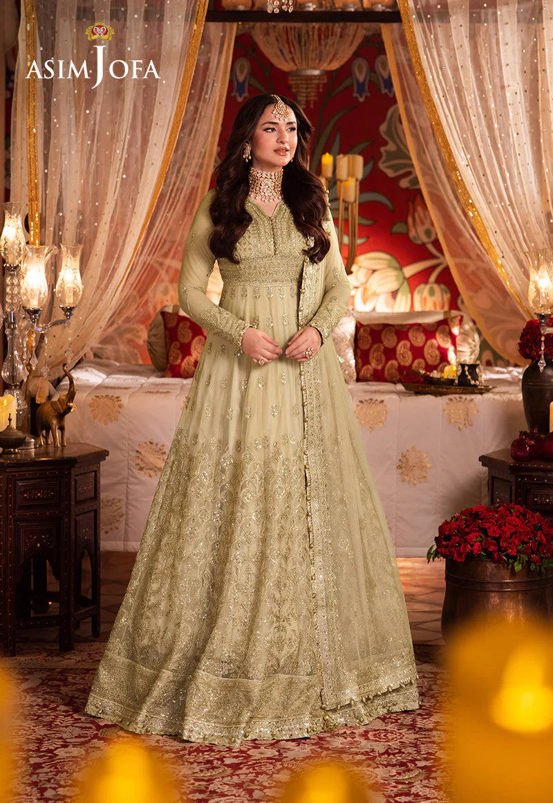 Asim Jofa | Cream Embroidered Embellished Net Dress