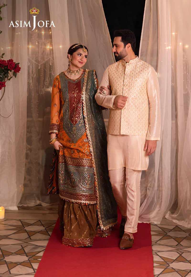Asim Jofa | Orange Embroidered Embellished Chiffon Sharara