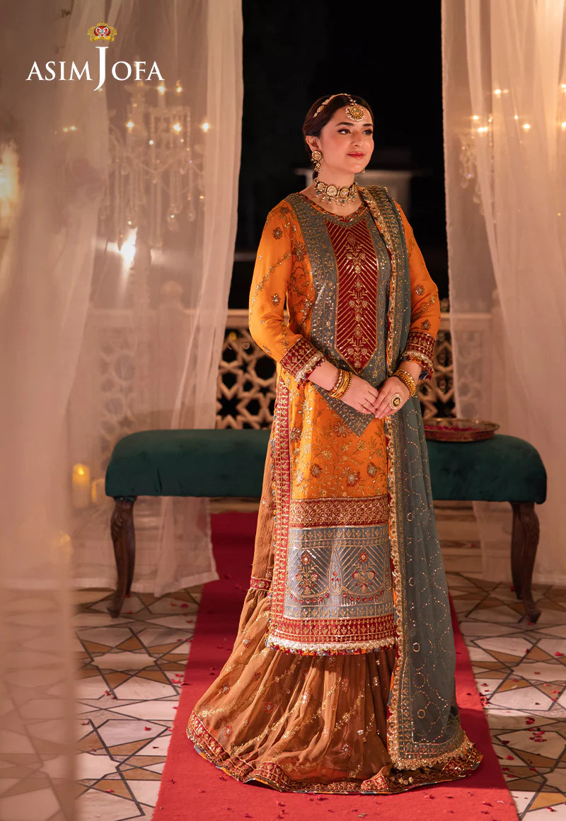 Asim Jofa | Orange Embroidered Embellished Chiffon Sharara