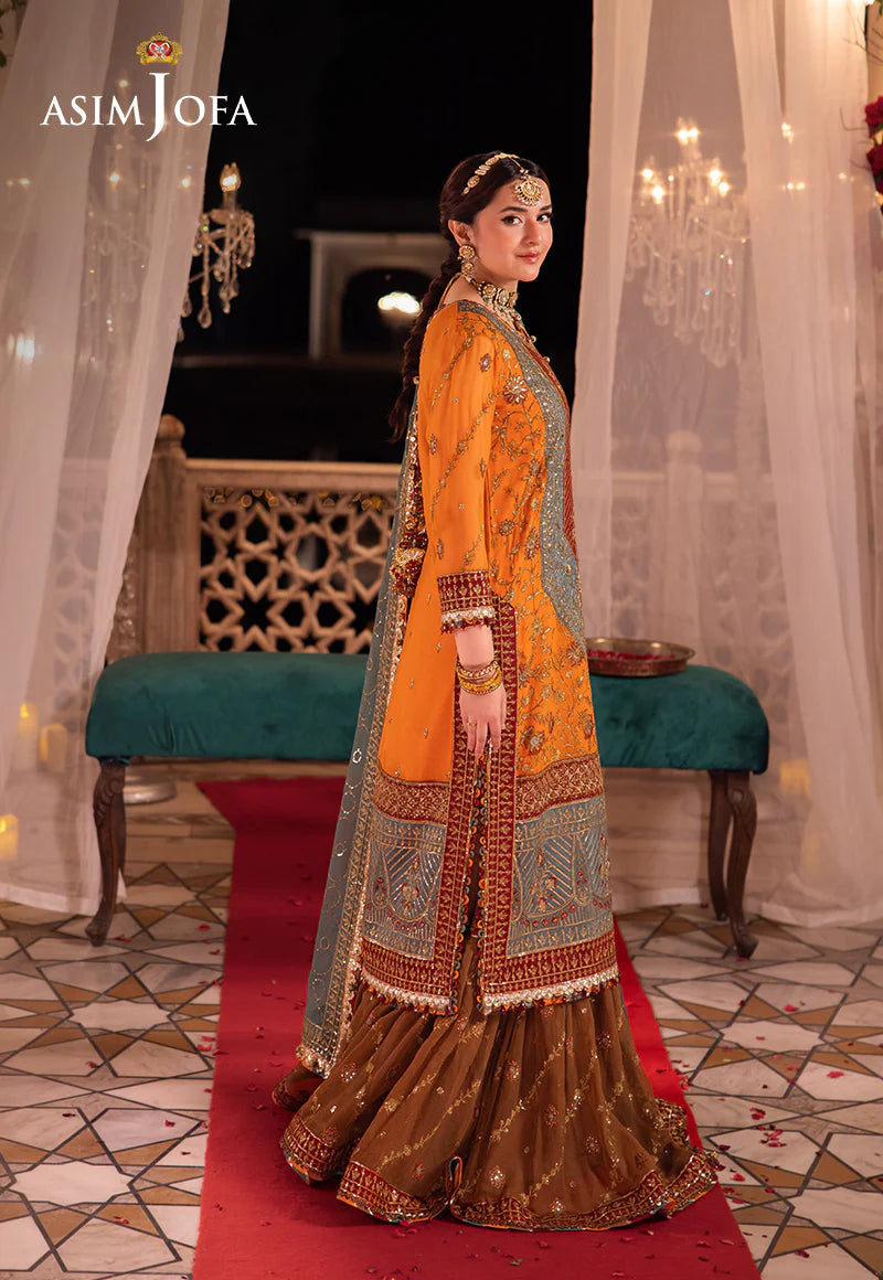 Asim Jofa | Orange Embroidered Embellished Chiffon Sharara
