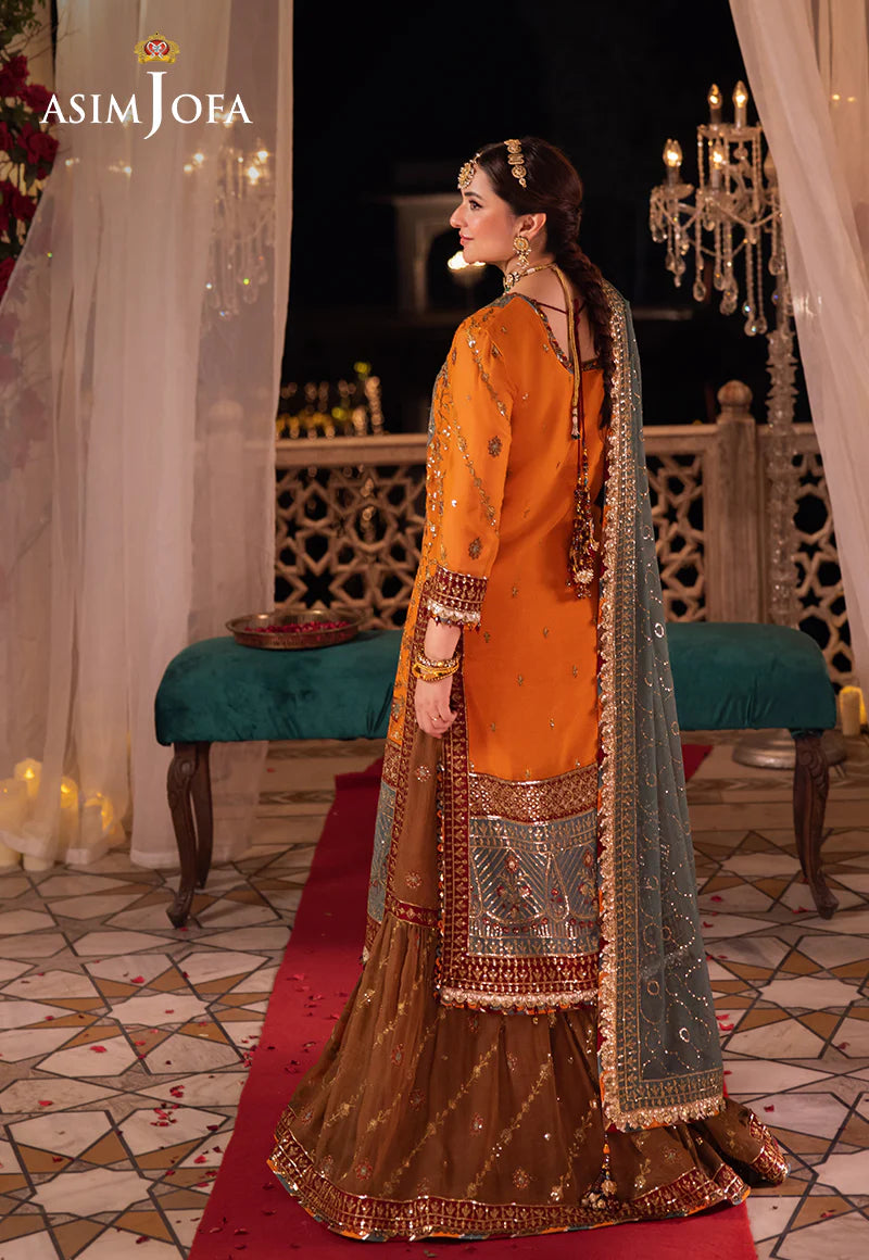 Asim Jofa | Orange Embroidered Embellished Chiffon Sharara