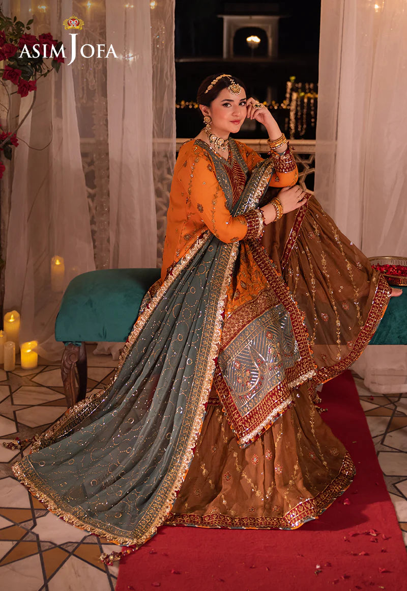 Asim Jofa | Orange Embroidered Embellished Chiffon Sharara