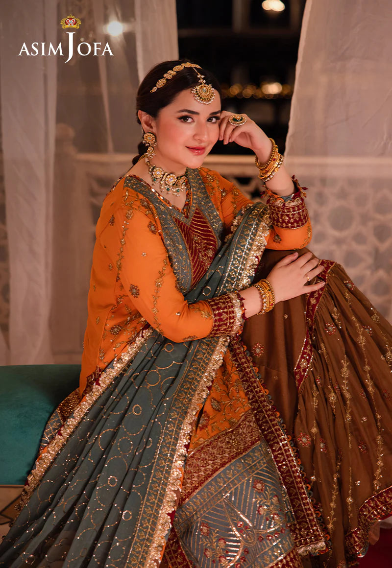 Asim Jofa | Orange Embroidered Embellished Chiffon Sharara