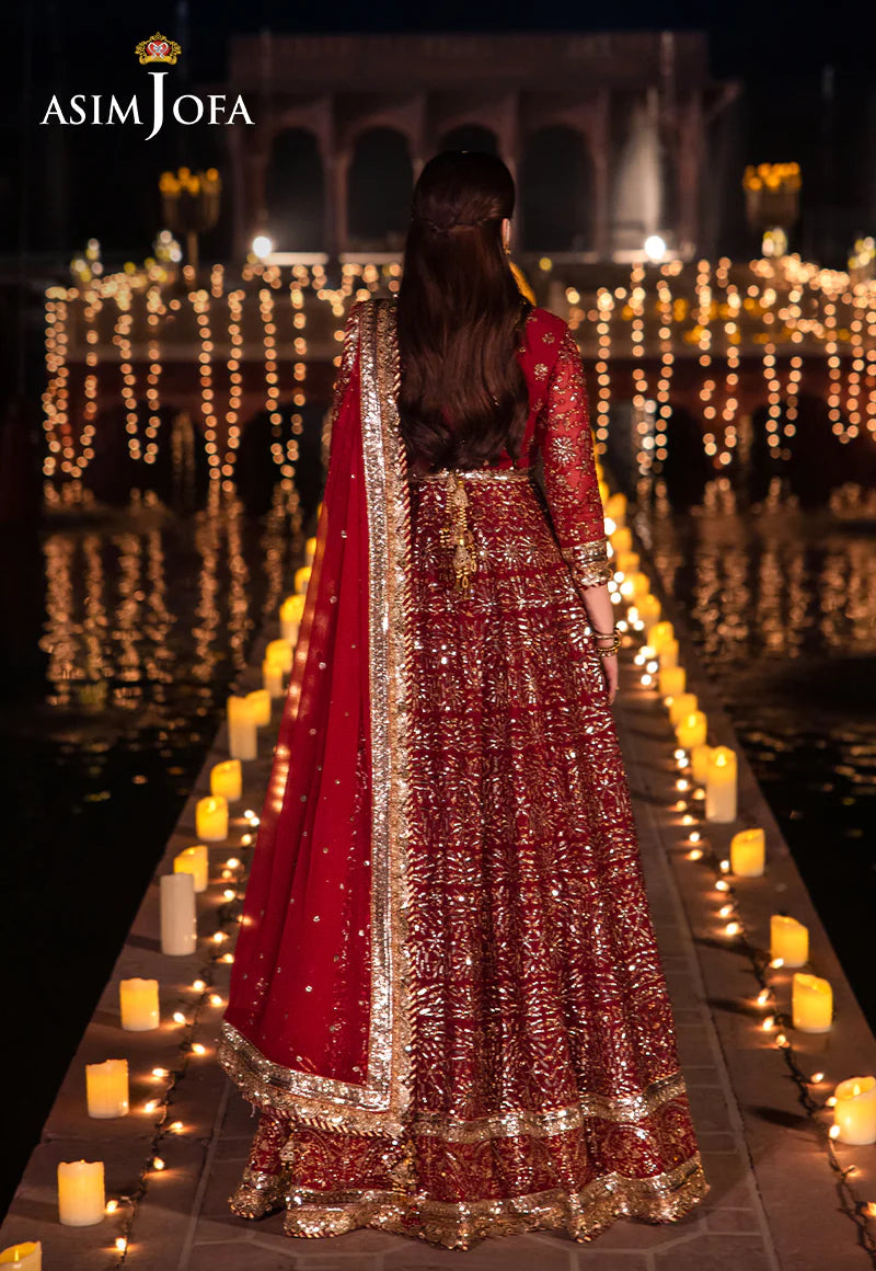 Asim Jofa | Red Embroidered Embellished Chiffon Gown