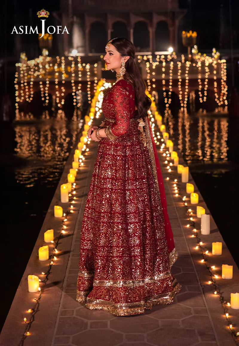 Asim Jofa | Red Embroidered Embellished Chiffon Gown