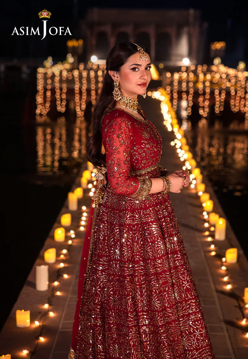 Asim Jofa | Red Embroidered Embellished Chiffon Gown