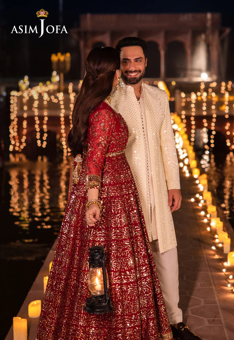 Asim Jofa | Red Embroidered Embellished Chiffon Gown