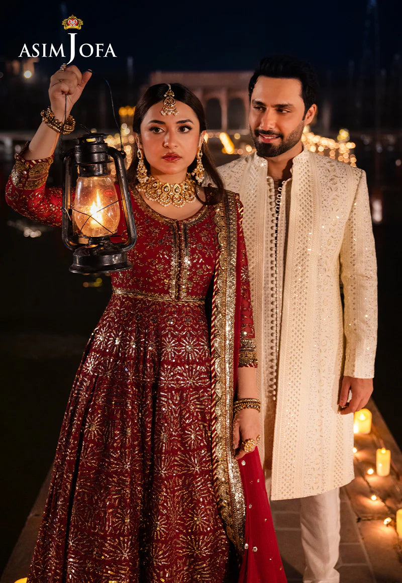 Asim Jofa | Red Embroidered Embellished Chiffon Gown