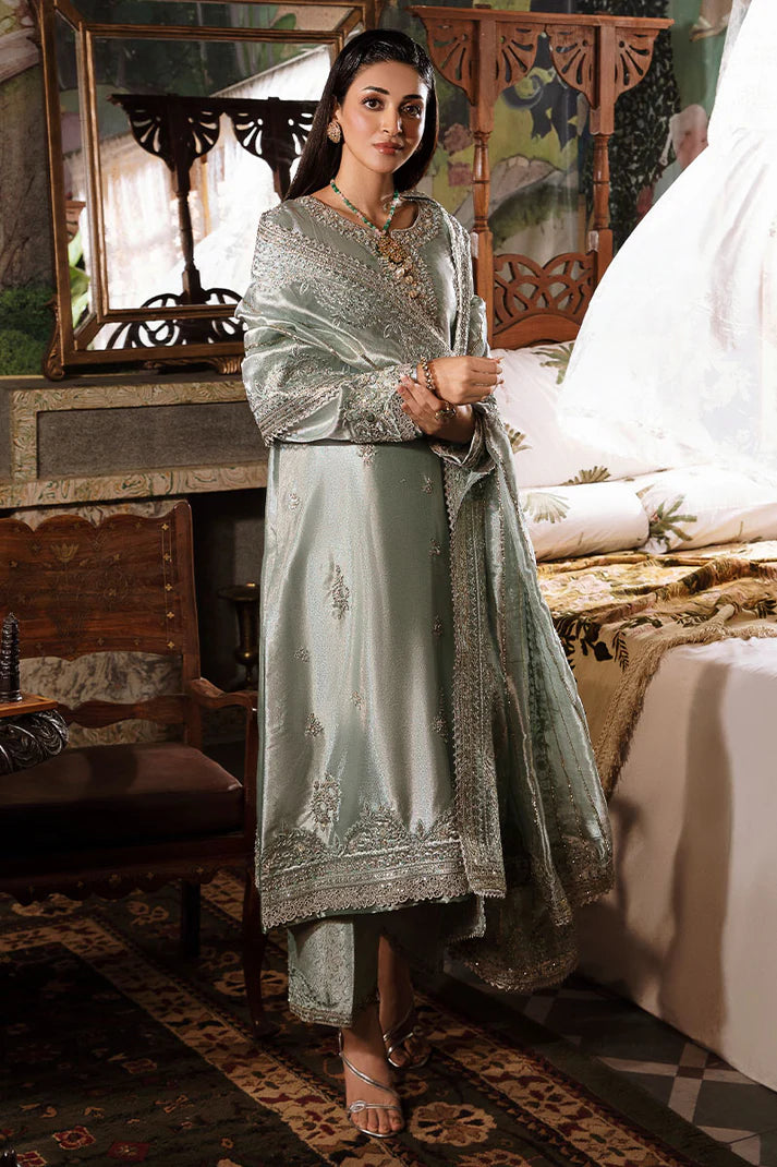 Mushq | Sea Green Festive Embellished Silk Suit