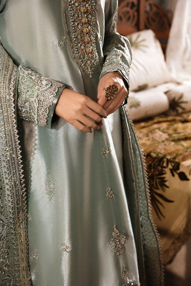 Mushq | Sea Green Festive Embellished Silk Suit