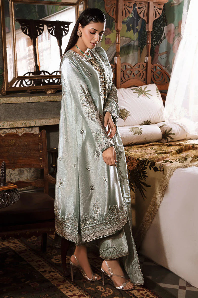 Mushq | Sea Green Festive Embellished Silk Suit