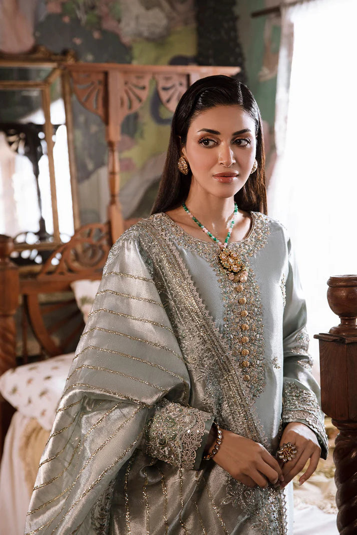 Mushq | Sea Green Festive Embellished Silk Suit