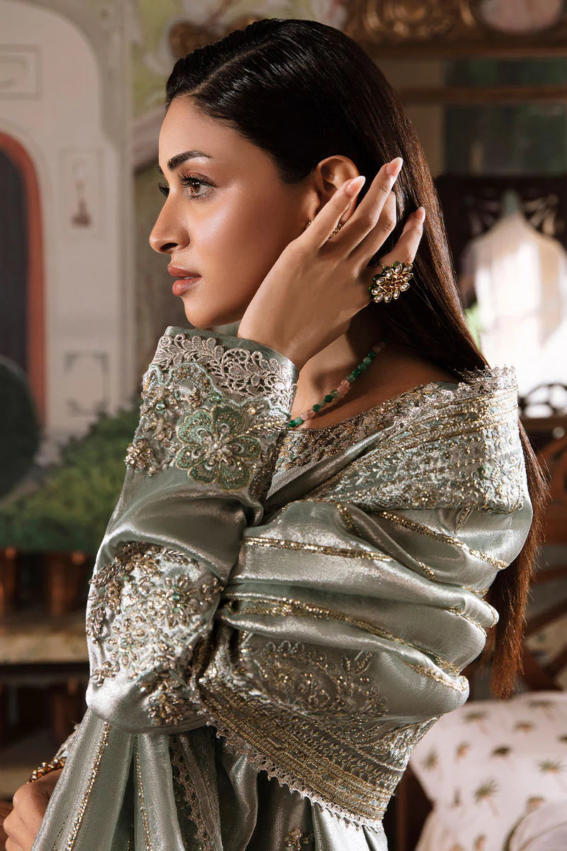 Mushq | Sea Green Festive Embellished Silk Suit