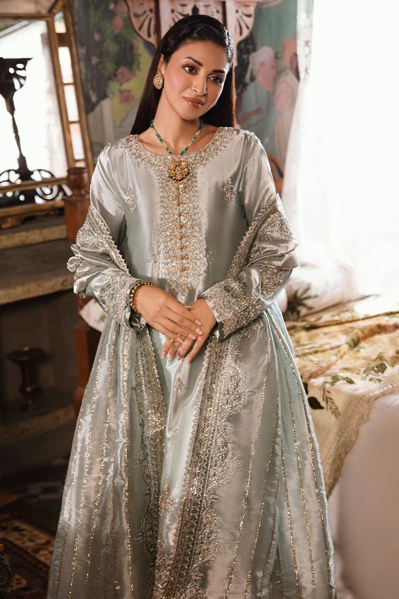 Mushq | Sea Green Festive Embellished Silk Suit