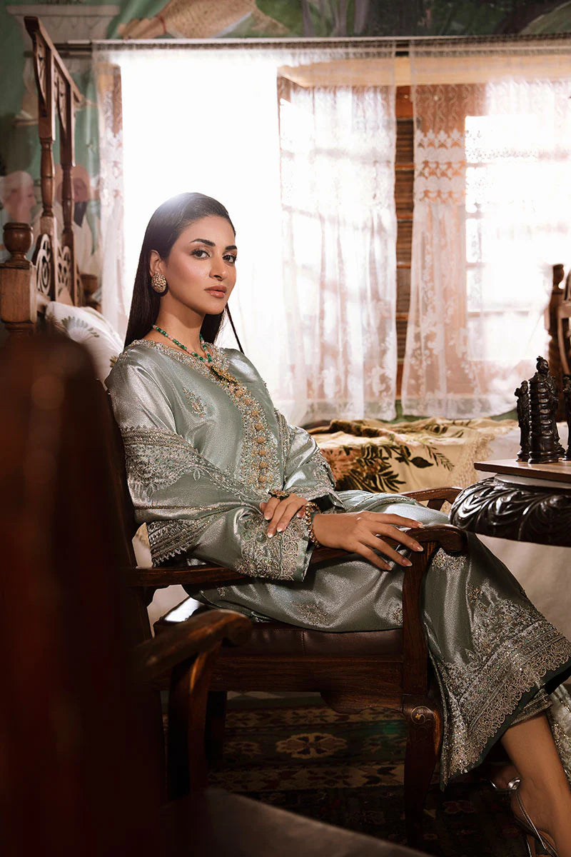 Mushq | Sea Green Festive Embellished Silk Suit