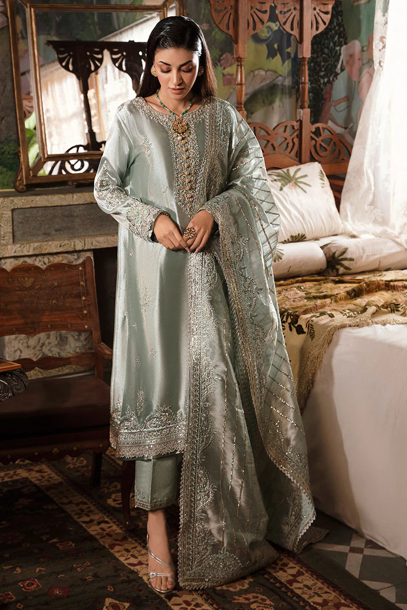 Mushq | Sea Green Festive Embellished Silk Suit