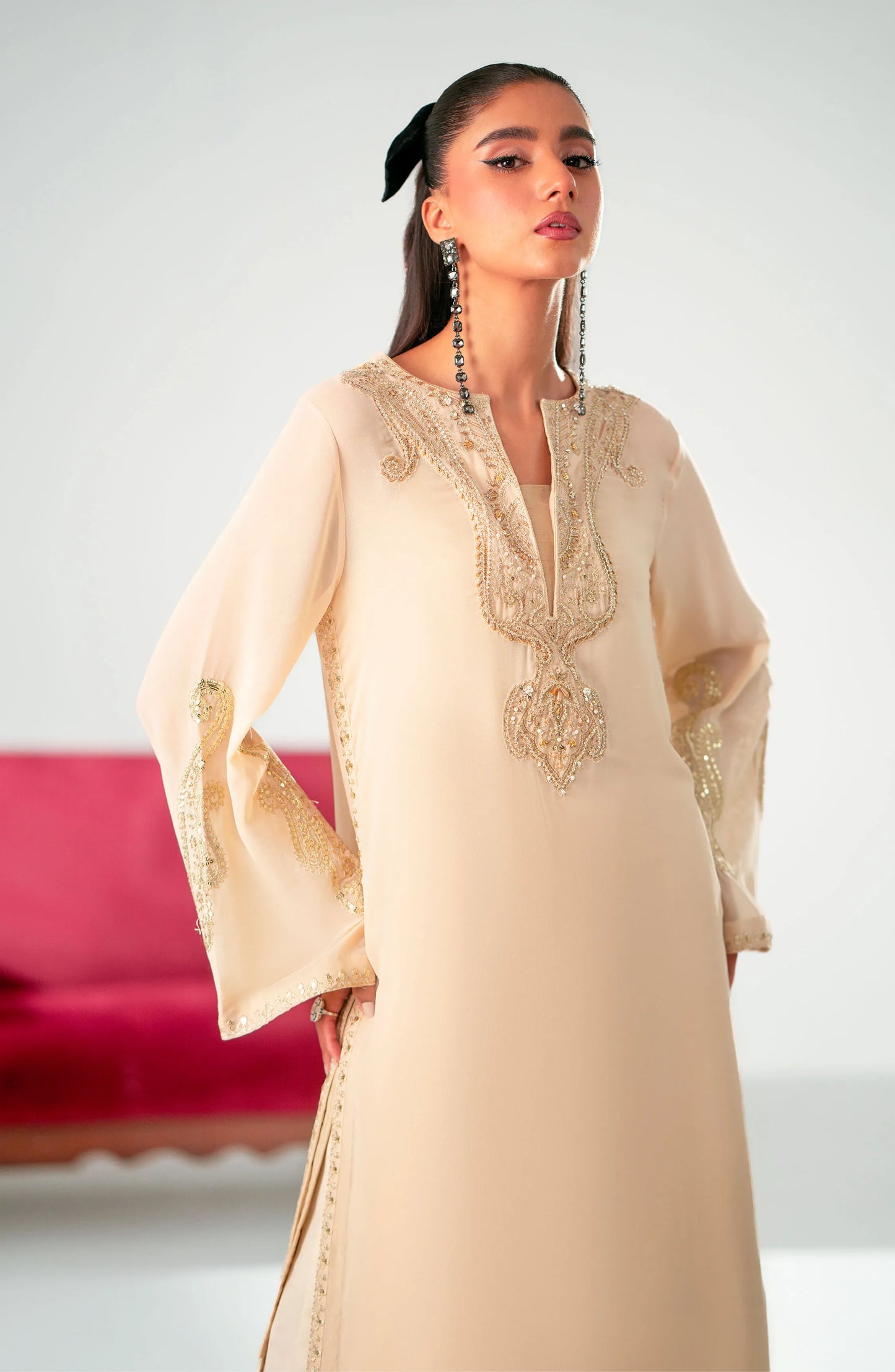Camille | Embroidered Embellished Chiffon Cord Set