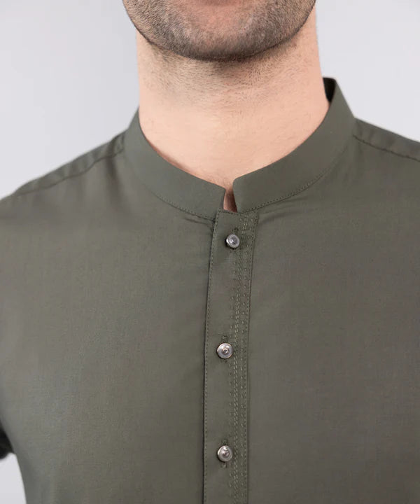 2 Piece | Olive Green Wash and Wear Kurta Shalwar