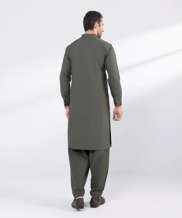 2 Piece | Olive Green Wash and Wear Kurta Shalwar