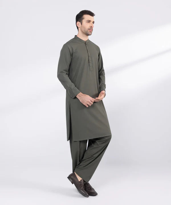 2 Piece | Olive Green Wash and Wear Kurta Shalwar