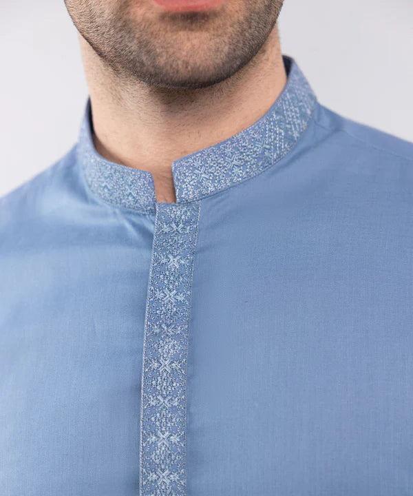 2 Piece | Blue Embroidered Cotton Kurta Shalwar