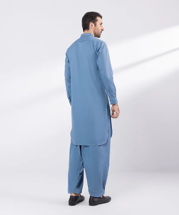 2 Piece | Blue Embroidered Cotton Kurta Shalwar