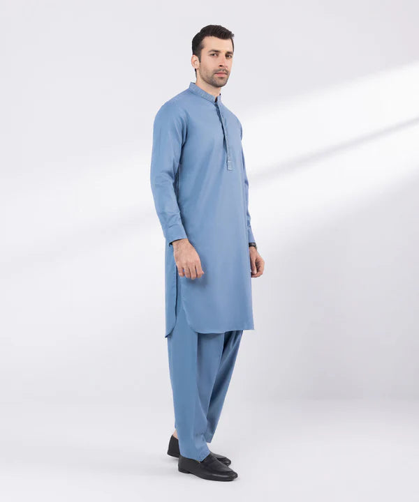 2 Piece | Blue Embroidered Cotton Kurta Shalwar