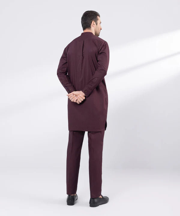 2 Piece | Maroon Embroidered Cotton Jacquard Kurta Pyjama