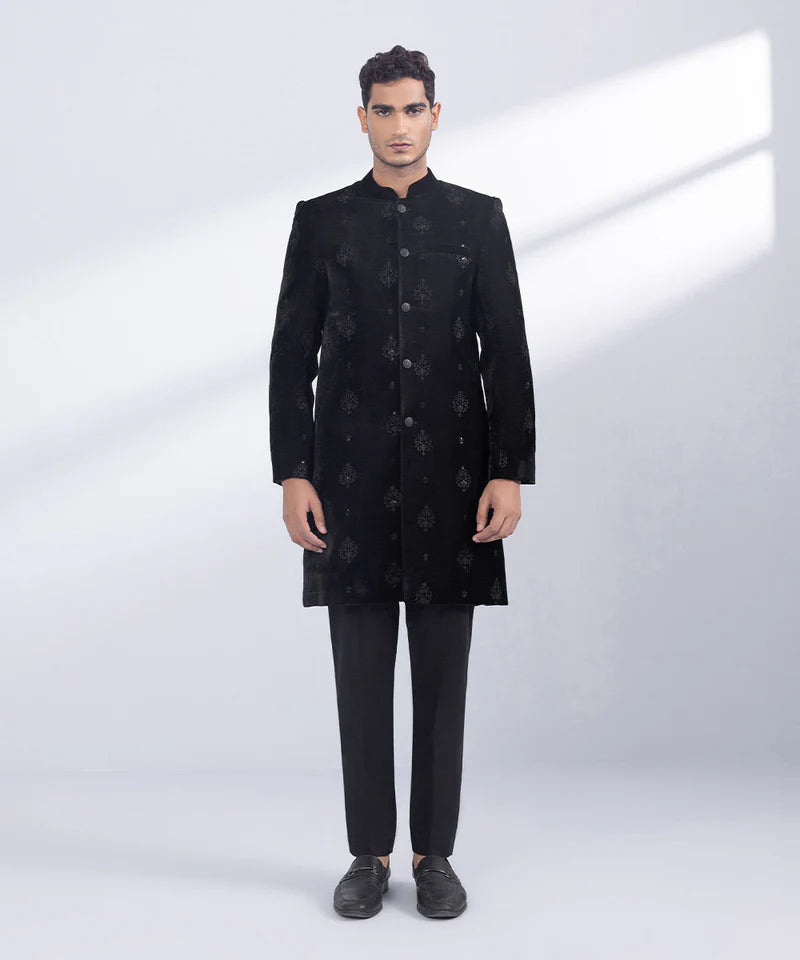 Sherwani | Black Velvet Embroidered Luxury Sherwani