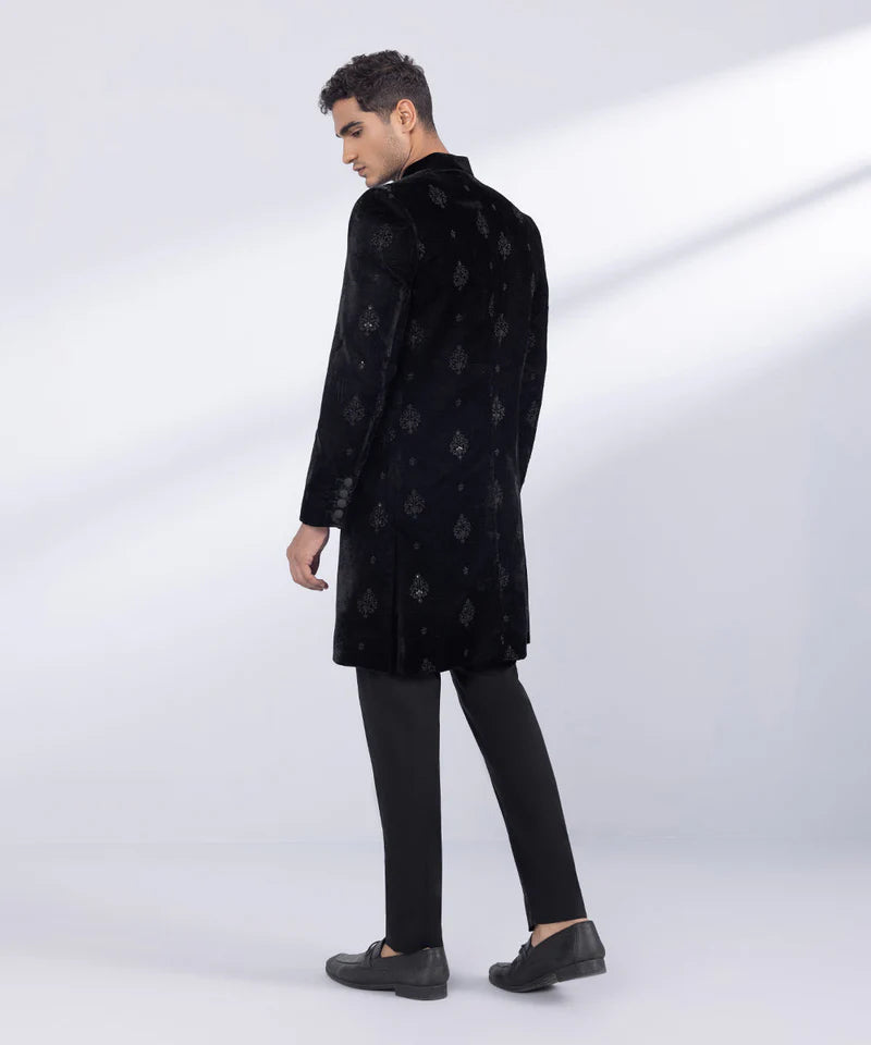 Sherwani | Black Velvet Embroidered Luxury Sherwani