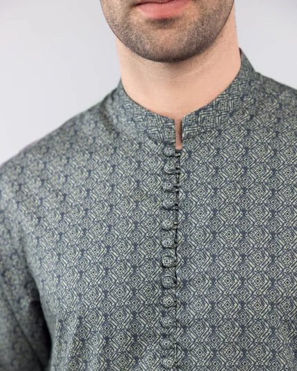 1 Piece | Blue Printed Cotton Kurta