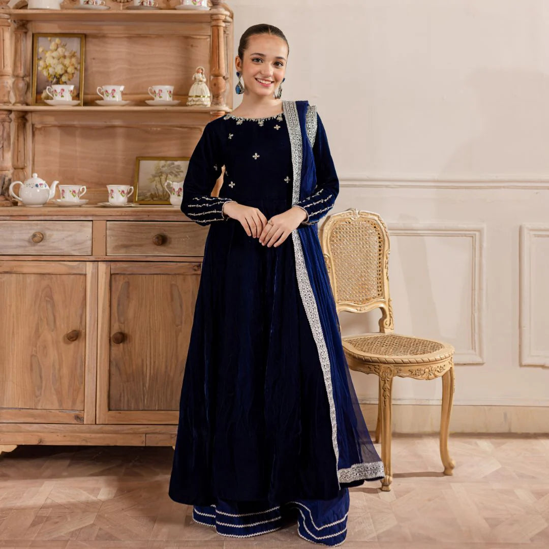 Maha | Girls Royal Blue Velvet Dress