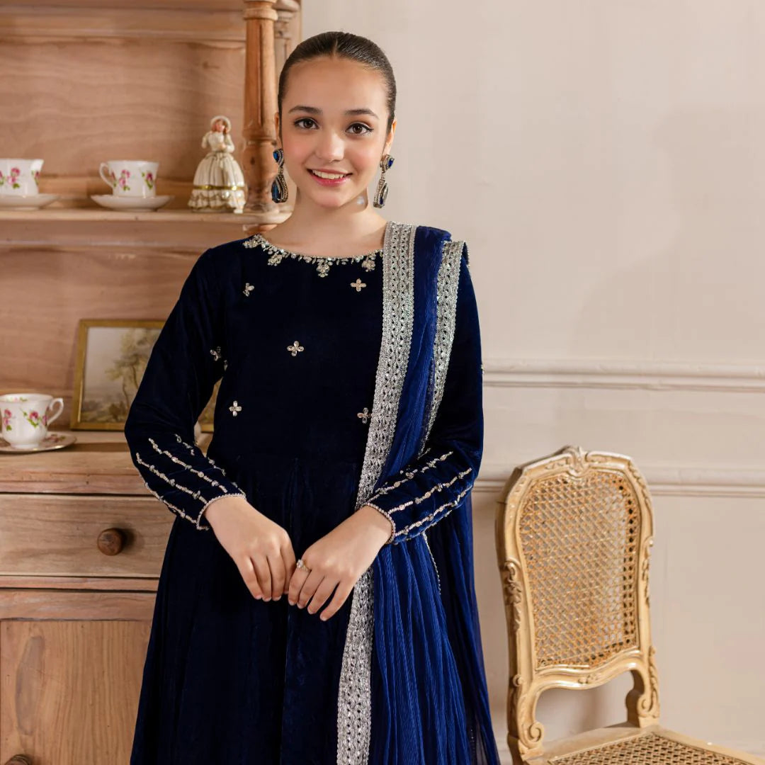 Maha | Girls Royal Blue Velvet Dress