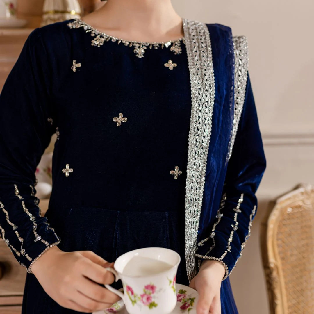 Maha | Girls Royal Blue Velvet Dress