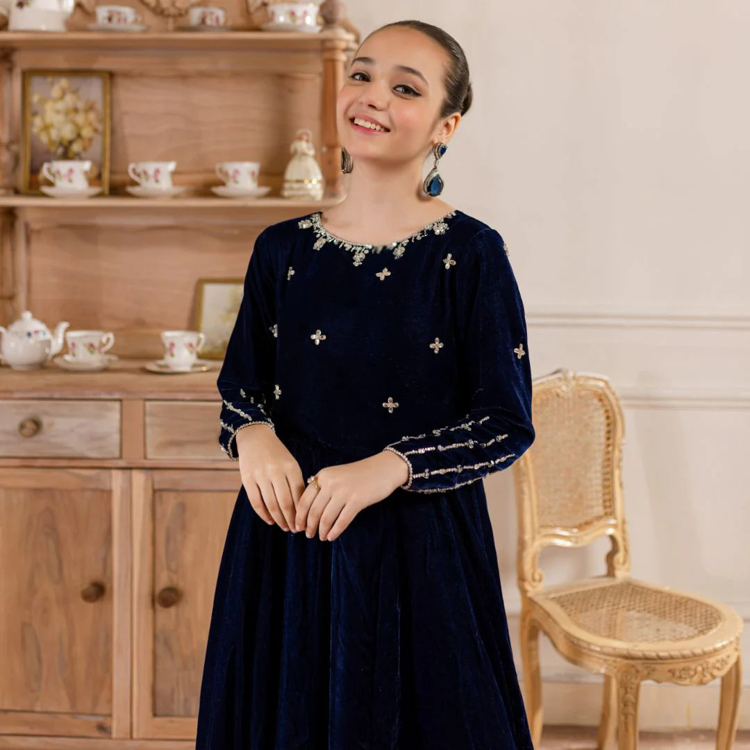 Maha | Girls Royal Blue Velvet Dress