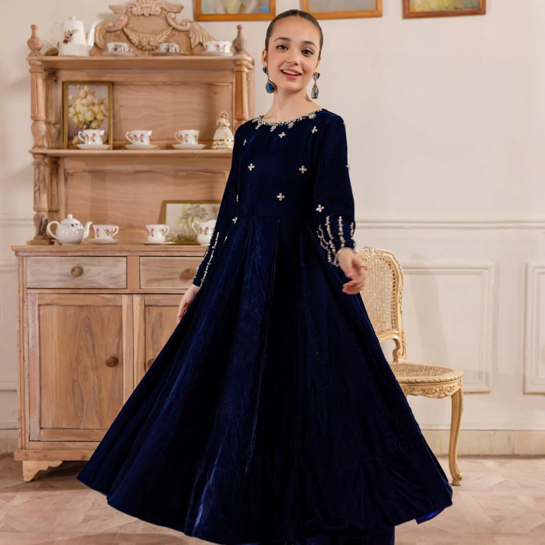 Maha | Girls Royal Blue Velvet Dress