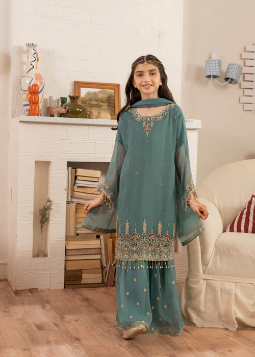 Maya | Girls Dark Ferozi Chiffon Gharara