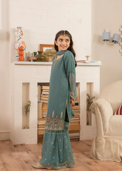Maya | Girls Dark Ferozi Chiffon Gharara