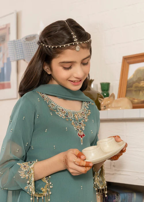 Maya | Girls Dark Ferozi Chiffon Gharara