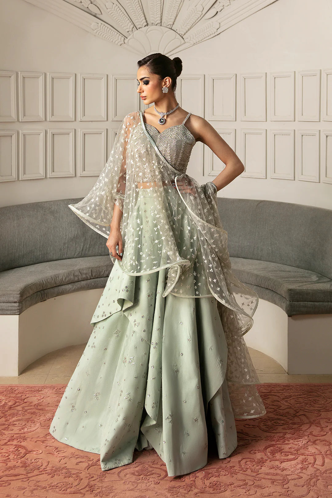 Meeka | Mint Green Embellished Lehenga Choli