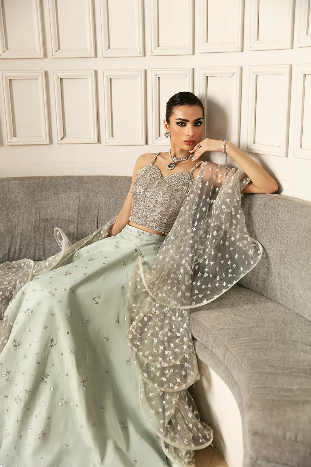 Meeka | Mint Green Embellished Lehenga Choli